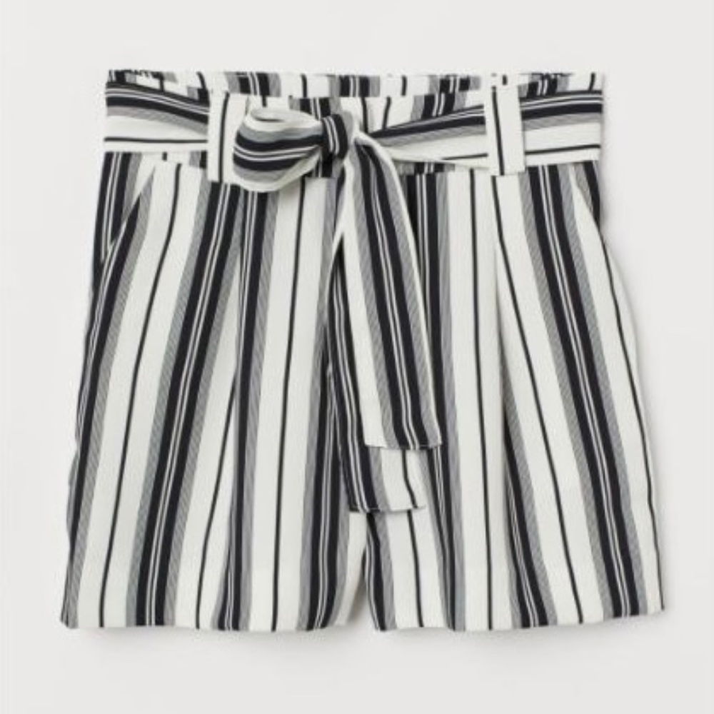 H&M Black & White Striped Belted Shorts